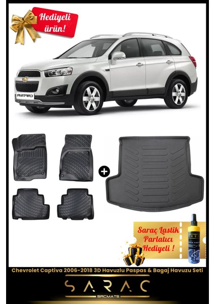 Chevrolet Captiva 2006-2018 Araca Özel 3D Havuzlu Paspas & Bagaj Havuzu Seti+(Hediyeli!)
