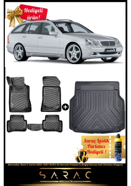 Mercedes-Benz C Serisi 2000-2007 W203 Station Wagon 3D Havuzlu Paspas & Bagaj Havuz Seti+