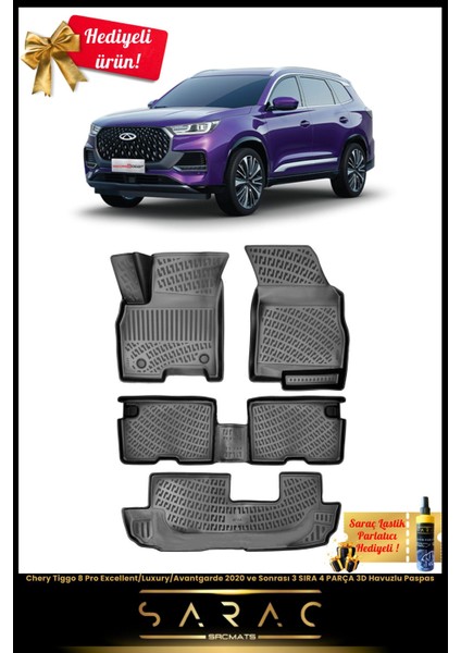Chery Tiggo 8 Pro Excel/lux/avantgarde 2021 Model Araca Özel 3D Havuzlu Paspas (Hediyeli!)