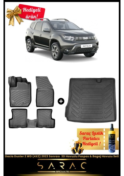 Dacia Duster 2 Wd (4x2) 2023 Sonrası Araca Özel 3D Havuzlu Paspas & Bagaj Havuzu Seti