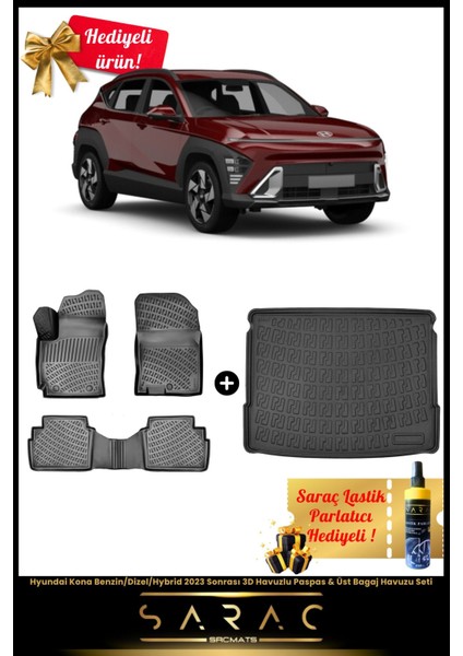 Hyundai Kona Benzin/dizel/hybrid 2023 Sonrası 3D Havuzlu Paspas & Üst Bagaj Havuzu Seti+