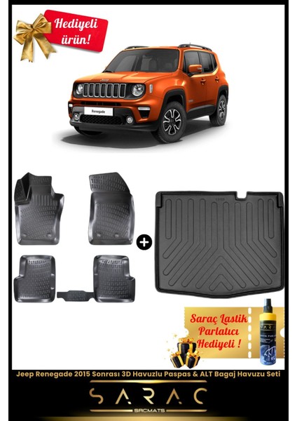 Jeep Renegade 2015 Sonrası Araca Özel 3D Havuzlu Paspas & Alt Bagaj Havuzu Seti