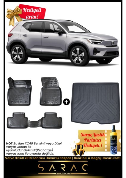 Volvo XC40 2018 Sonrası Araca Özel 3D Havuzlu Paspas | Benzinli & Bagaj Havuzu Seti