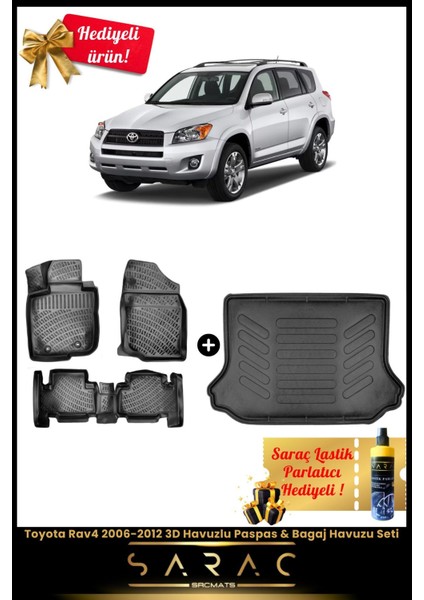 Toyota Rav4 2006-2012 Araca Özel 3D Havuzlu Paspas & Bagaj Havuzu Seti (Hediyeli!)