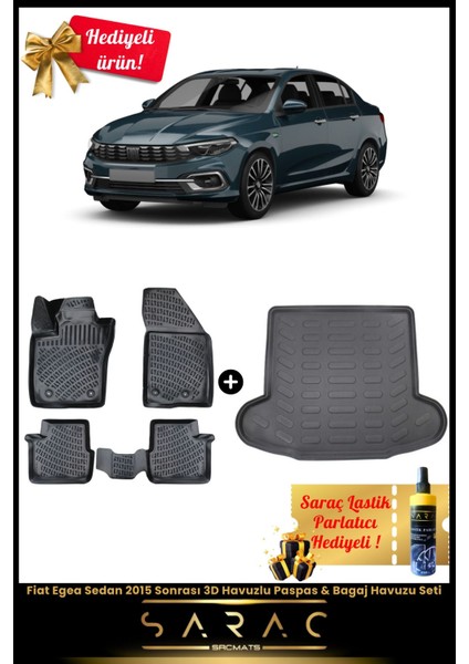 Fiat Egea Sedan 2015 Sonrası Araca Özel 3D Havuzlu Paspas & Bagaj Havuzu Seti