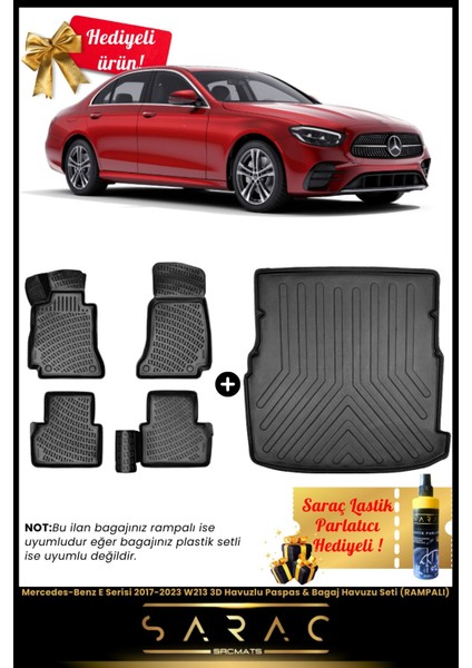Mercedes-Benz E Serisi 2017-2023 W213 3D Havuzlu Paspas & Bagaj Havuzu Seti (Rampalı)+
