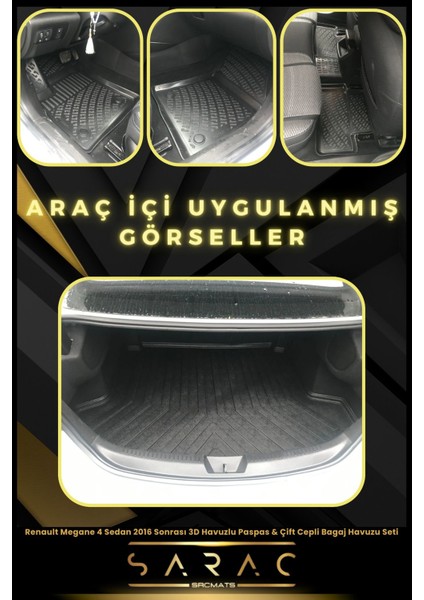 Renault Megane 4 Sedan 2016 Sonrası 3D Havuzlu Paspas & Çift Cepli Bagaj Havuzu Seti+