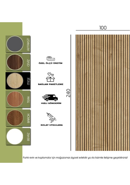 100 x 240 Mdf Ahşap Akustik Duvar ve Tavan Paneli-Safir Meşe