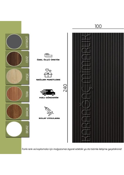 100 x 240 Mdf Ahşap Akustik Duvar ve Tavan Paneli-Siyah