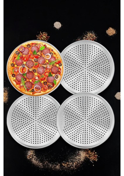 Delikli Pizza Lahmacun Tepsisi Çelik 17 ve 22 cm 4 Lü Set 721570