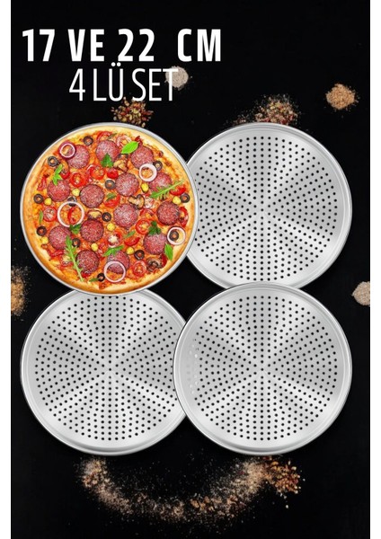 Delikli Pizza Lahmacun Tepsisi Çelik 17 ve 22 cm 4 Lü Set 721570
