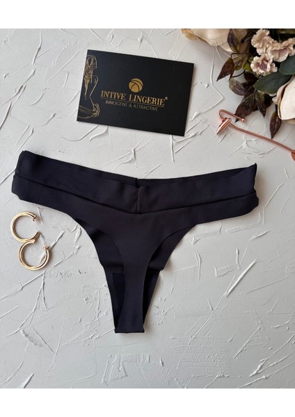 Intive Lazer Kesim Vs Logolu Rahat Şık Beli V Kesim Tanga (Bej-Siyah-Beyaz)