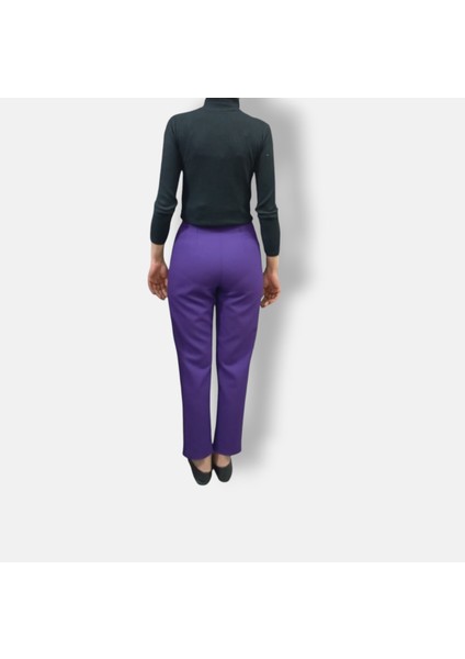 Mor Slim Fit Yüksek Bel Pantolon