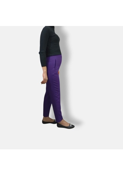 Mor Slim Fit Yüksek Bel Pantolon