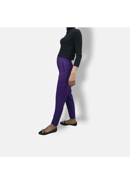 Mor Slim Fit Yüksek Bel Pantolon