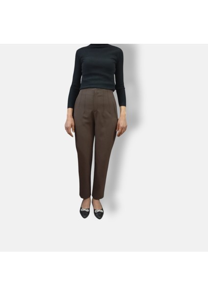 Kahve Slim Fit Yüksek Bel Pantolon