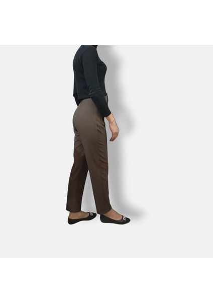 Kahve Slim Fit Yüksek Bel Pantolon