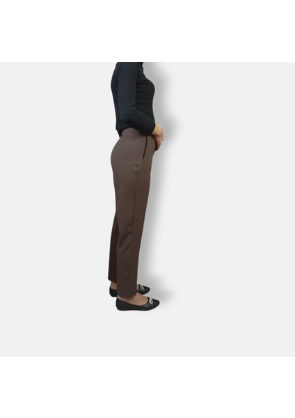 Kahve Slim Fit Yüksek Bel Pantolon