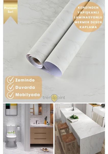Kendinden Yapışkanlı Mermer Görünümlü 60CM×100CM Premium Zemin Duvar Kağıdı Dolap Kaplama