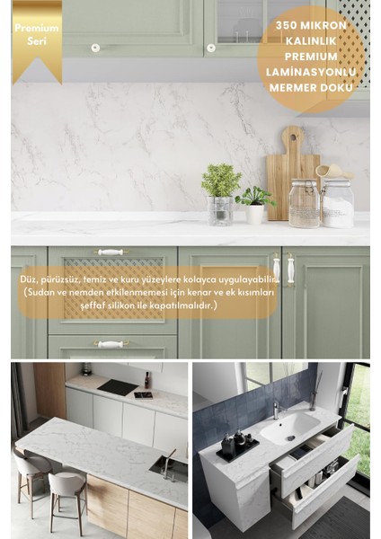 Kendinden Yapışkanlı Mermer Görünümlü 60CM×100CM Premium Zemin Duvar Kağıdı Dolap Kaplama