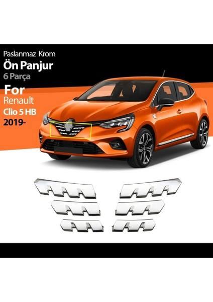 Renault Clio 5 2019 -2025 Ön Panjur 6 Parça Ön Tampon Alt Çıtası 10 Parça Toplam 16 Parça Krom Seti fırsatları