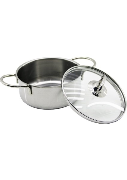 14 cm Cam Kapak Mini Çelik Tencere (4604)