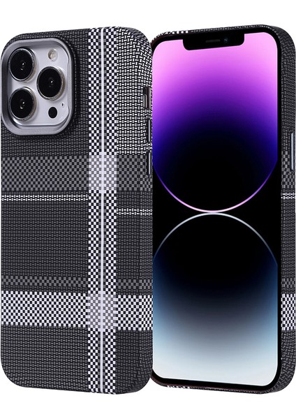 iPhone 14 Pro Max Kılıf Magsafe Şarj Özellikli Karbon Fiber Görünümlü Zore Nekst Kapak - Gri-Siyah