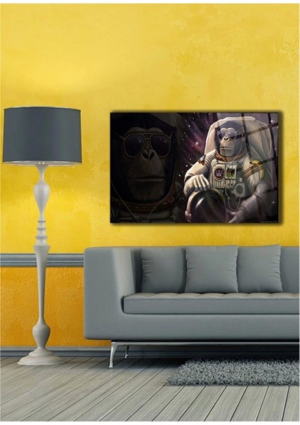 Modern Tablo Astronot Maymun Cam Tablo 70 x 110ÇOK Renkli