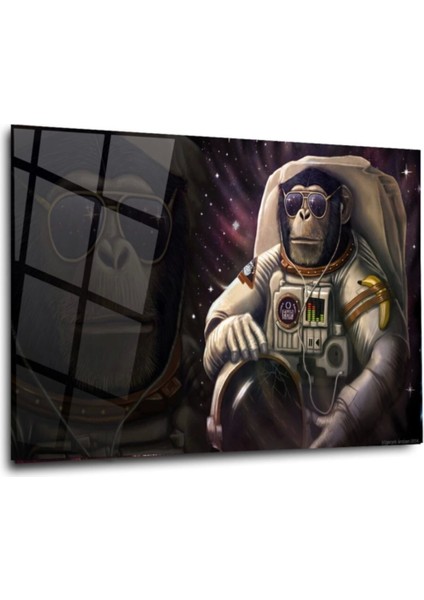 Modern Tablo Astronot Maymun Cam Tablo 70 x 110ÇOK Renkli