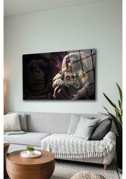 Modern Tablo Astronot Maymun Cam Tablo 70 x 110ÇOK Renkli