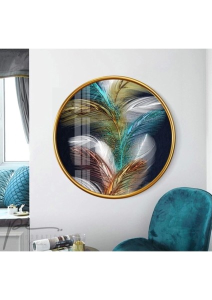 Gold Desenler Yuvarlak Cam Tablo