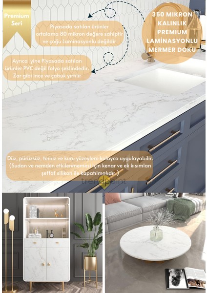 Kendinden Yapışkanlı Mermer Görünümlü 60CM×500CM Premium Zemin Duvar Kağıdı Dolap Kaplama fiyatları