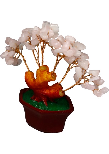 Pembe Kuvars Doğal Taşlı Bonsai Hayat Ağacı - Aşk ve Pozitif Enerji