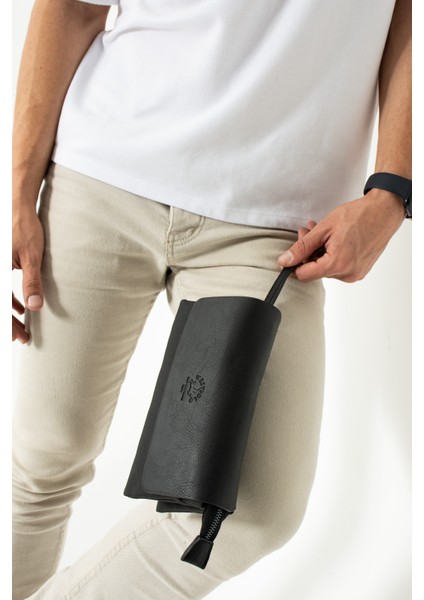 Unisex Kanvas Kumaş ve Vegan Deri Mıknatıslı El Portföyü - Siyah indirimleri