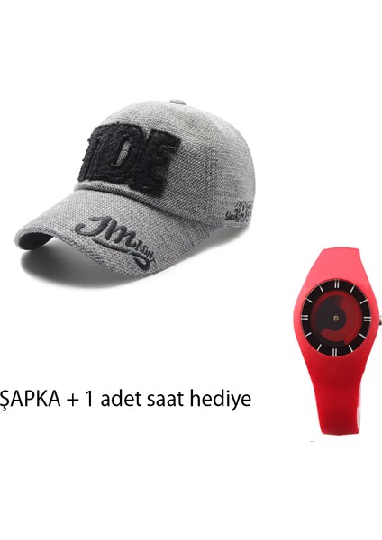 Kışlık Kalın Pamuk Baskılı Beyzbol Şapkası Unisex Gri + Saat