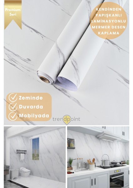 Kendinden Yapışkanlı Mermer Görünümlü 60CM×300CM Premium Zemin Duvar Kağıdı Dolap Kaplama