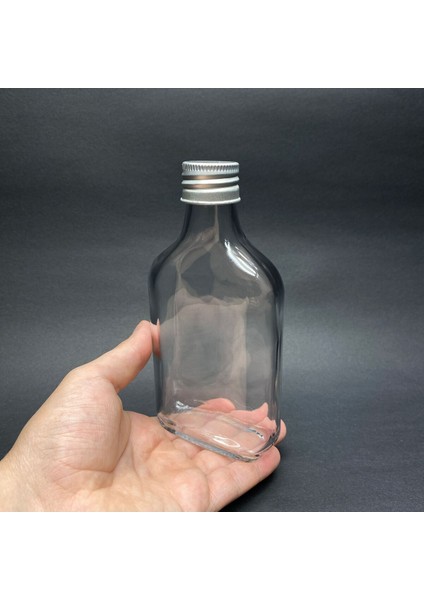 2 Adet 200 cc Yassı Kolonya Cam Şişe - Cam Konyak Likör Şişesi - 200 ml