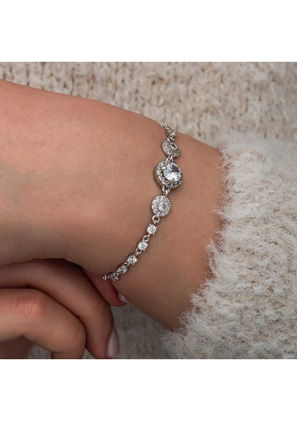Gümüş Zirkon Taşlı Yuvarlak Kadın Bileklik indirimleri
