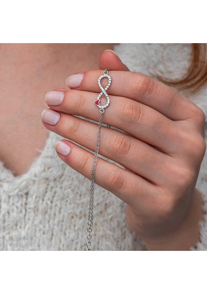Gümüş Sonsuzluk Kırmızı Kalpli Kadın Bileklik fırsatları