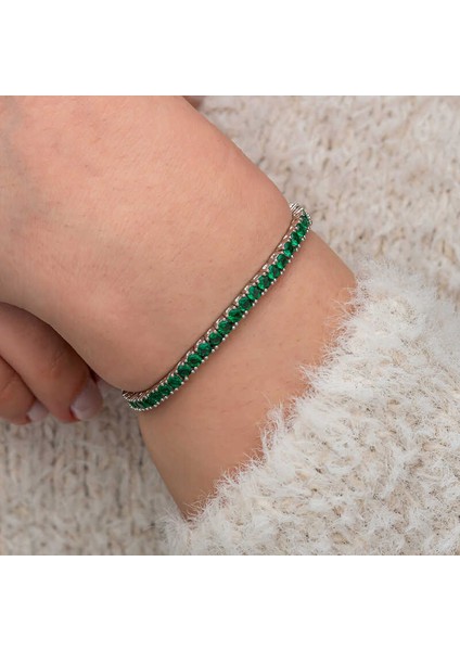 Gümüş Yeşil Zirkon Taşlı Su Yolu Kadın Bileklik fiyatları