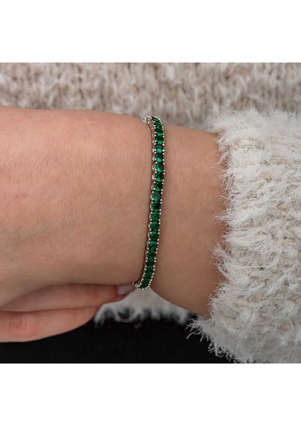 Gümüş Yeşil Zirkon Taşlı Su Yolu Kadın Bileklik fırsatları