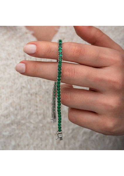 Gümüş Yeşil Zirkon Taşlı Su Yolu Kadın Bileklik indirimleri