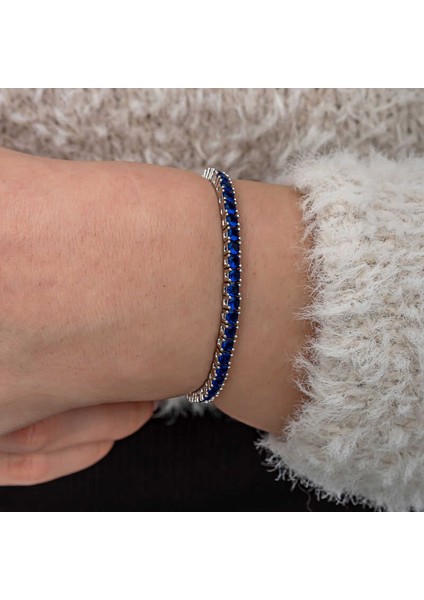 Gümüş Lacivert Zirkon Taşlı Su Yolu Kadın Bilekik fırsatları