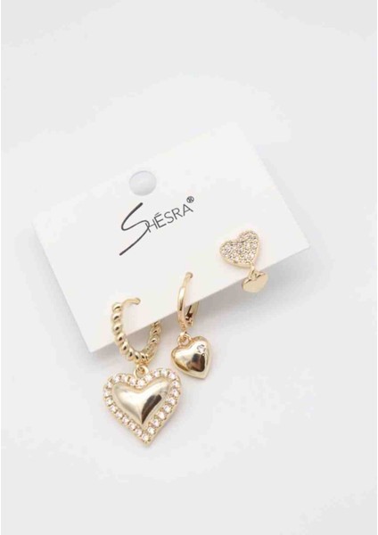 Üçlü Kalp Gold Küpe