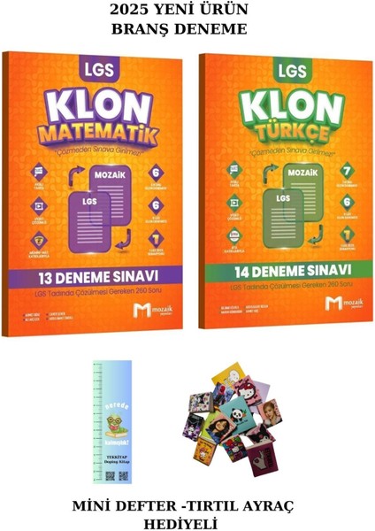 Mozaik 8. Sınıf Klon Matematik -Türkçe Branş Deneme Seti 2 Kitap(Tırtıl A.+Mini D. )2025