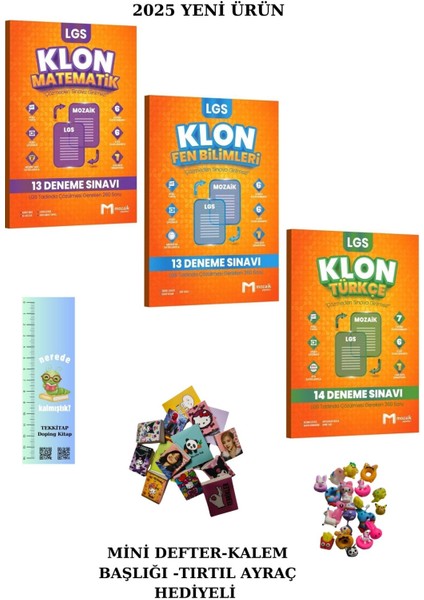 Mozaik 8. Sınıf Klon Mat-Fen-Türkçe Branş Deneme Seti 3kitap(Tırtıl A.+Mini D.+Kalem B.)2025