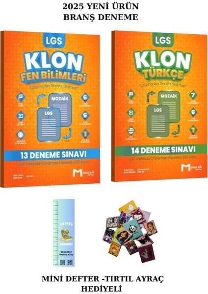 Mozaik 8. Sınıf Klon Türkçe - Fen Bilimleri Branş Deneme Seti 2 Kitap(Tırtıl A.+Mini D. )2025