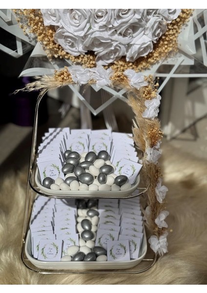 Iki Katlı Sunumluk Çiçek Süslemeli Stand Kız Isteme Çikolatası 80 Adet Söz Nişan Çikolatası Drajeli fırsatları