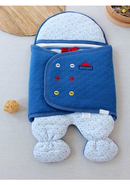 Yenidoğanaçılır Kucaklı Smokin Aklı Erkek Bebek Kundak Mavi