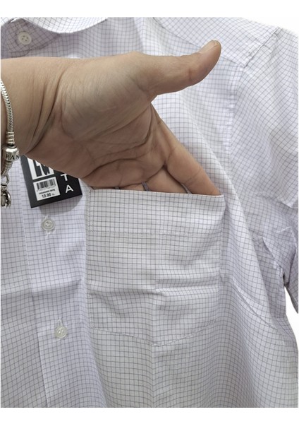 S / M Beden Tek Cepli Pamuk Pembe- Beyaz Çizgili Kareli Klasik Kısa Kollu Erkek Gömleği modelleri